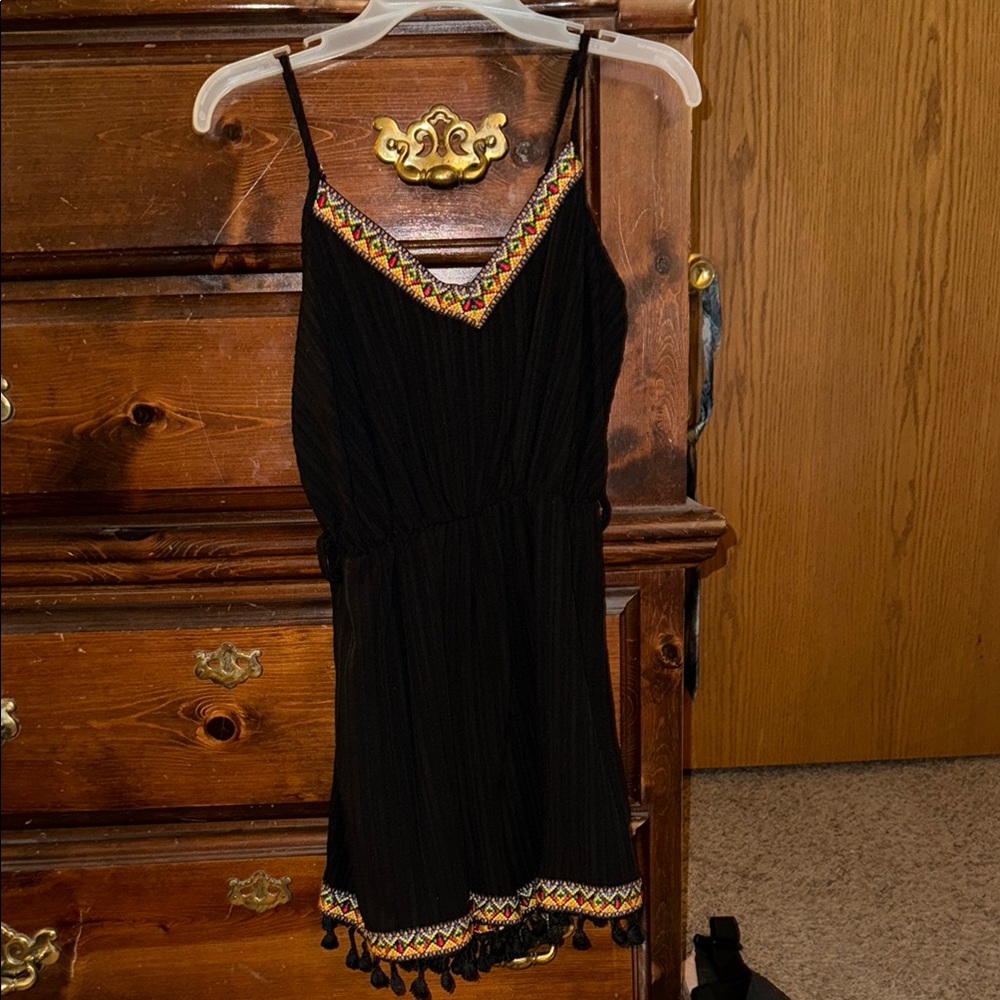 Black Sleeveless romper with Colorful Trim
